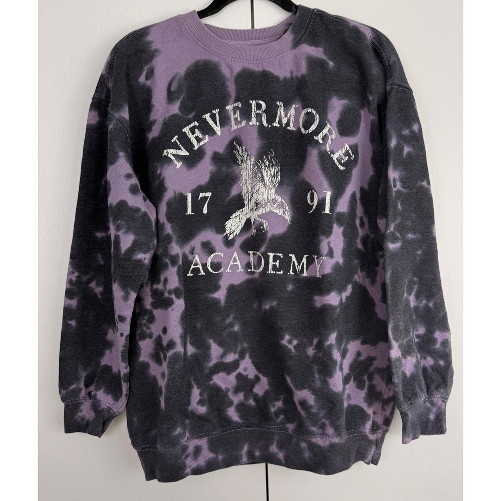 Wednesday Adams Nevermore Academy Tie Dye Sweatshirt Purple‎ Black Medium